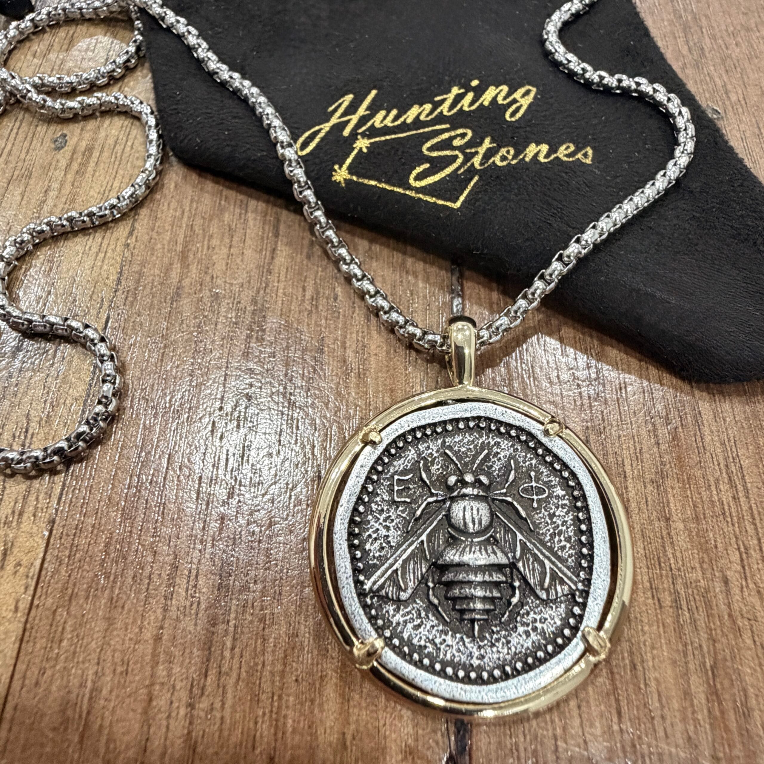 Unisex Bee Coin Necklace 30mm - Stainless Steel Chain