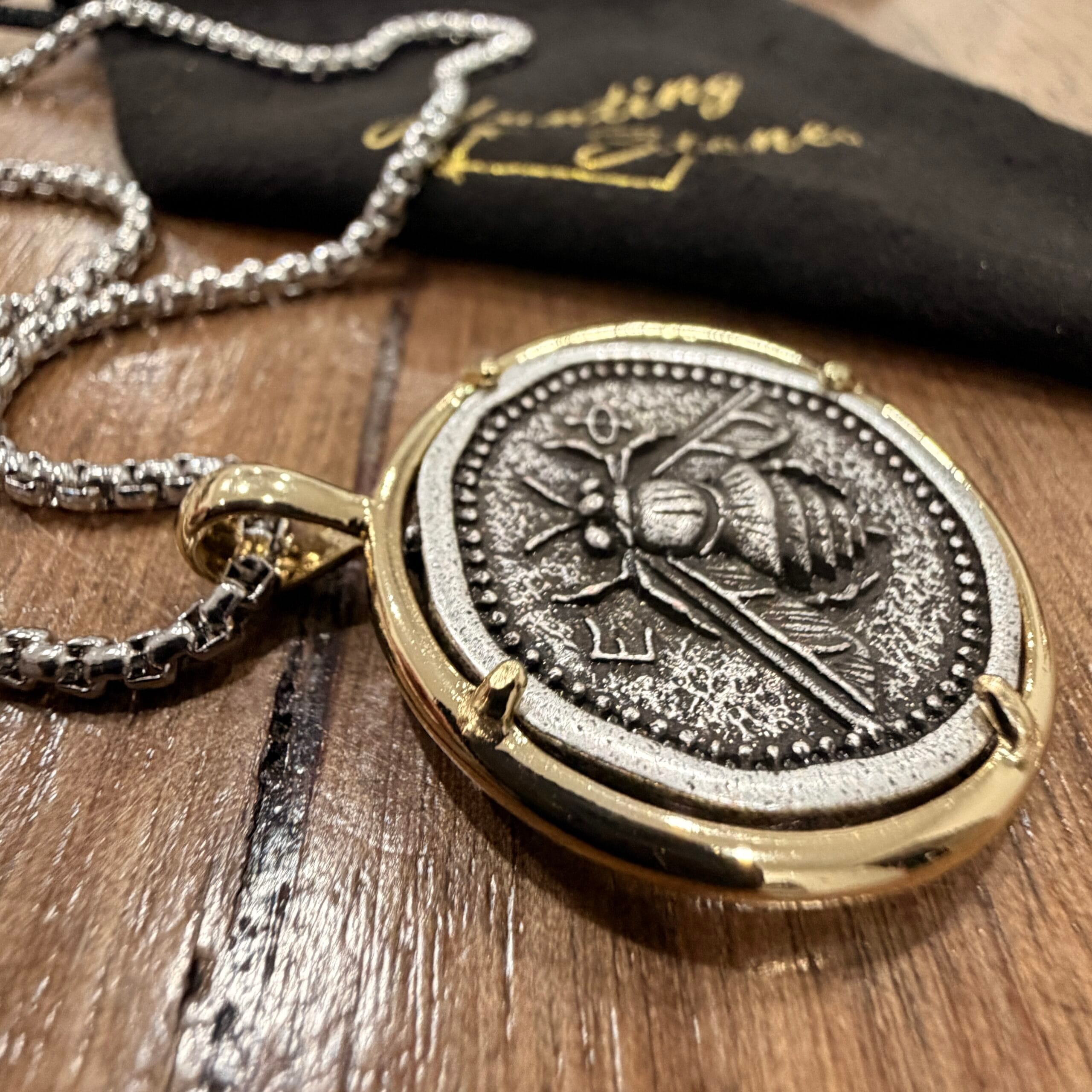Unisex Bee Coin Necklace 30mm - Stainless Steel Chain