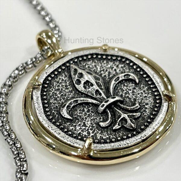 Unisex Fleur De Lis Coin Necklace