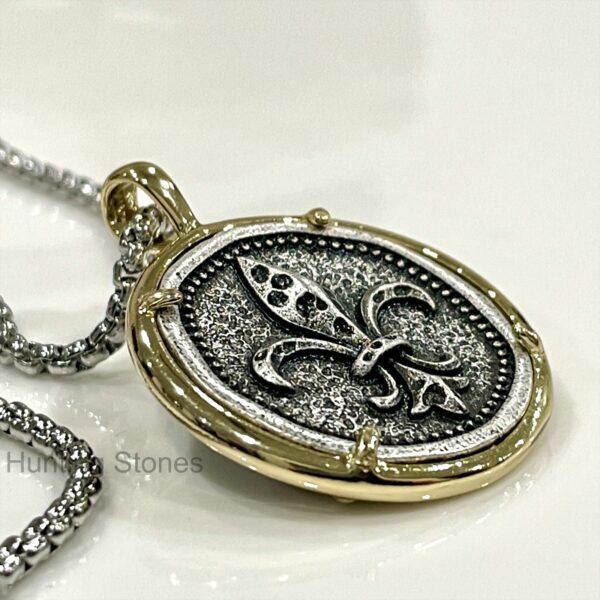 Unisex Fleur De Lis Coin Necklace