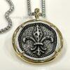 Unisex Fleur De Lis Coin Necklace