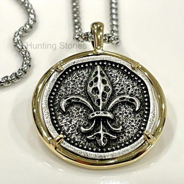 Unisex Fleur De Lis Coin Necklace