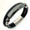 Men's Hematite and Braided Genuine Leather Bracelet - Unisex