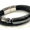 Men's Hematite and Braided Genuine Leather Bracelet - Unisex