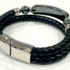 Men's Hematite and Braided Genuine Leather Bracelet - Unisex