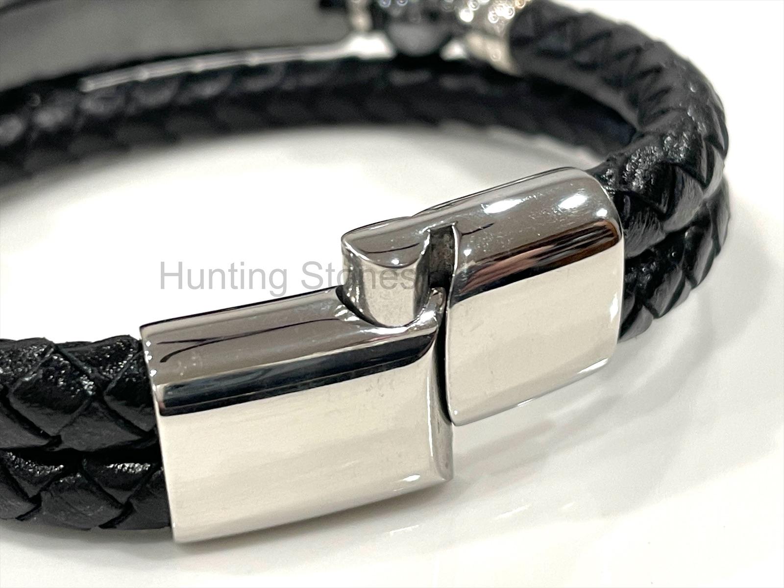 Men's Hematite and Braided Genuine Leather Bracelet - Unisex - 19 or 21cm - Protection Strength Grounding - Image 5