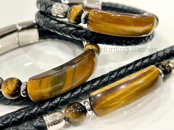 Men's Tiger Eye and Braided Genuine Leather Bracelet - Unisex