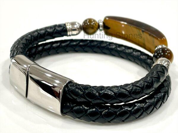 Men's Tiger Eye and Braided Genuine Leather Bracelet - Unisex