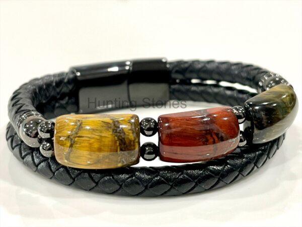 Men's Mixed Tiger Eye and Braided Genuine Leather Bracelet - Unisex