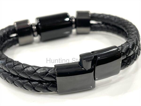 Men's Black Agate and Braided Genuine Leather Bracelet - Unisex