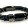 Men's Black Agate and Braided Genuine Leather Bracelet - Unisex