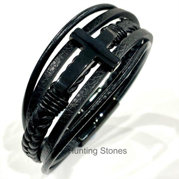 Men's Stainless Steel Cross and  Genuine Leather Bracelet - Unisex