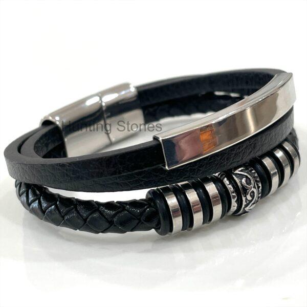 Men's Stainless Steel and  Genuine Leather Braided Bracelet - Unisex