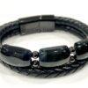 Men's Blue Tiger Eye and Braided Genuine Leather Bracelet - Unisex