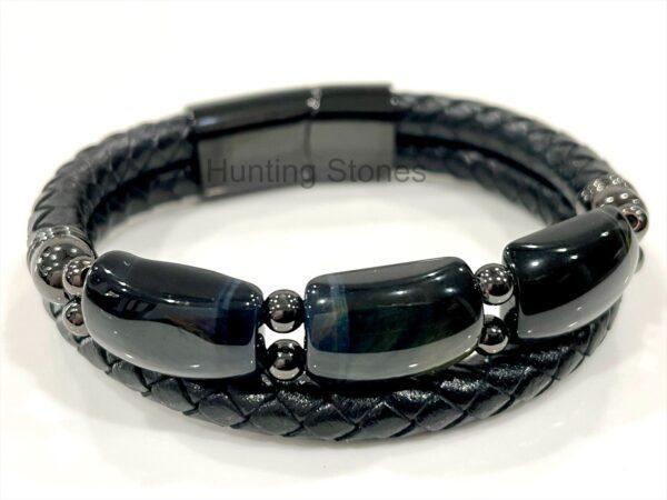 Men's Blue Tiger Eye and Braided Genuine Leather Bracelet - Unisex