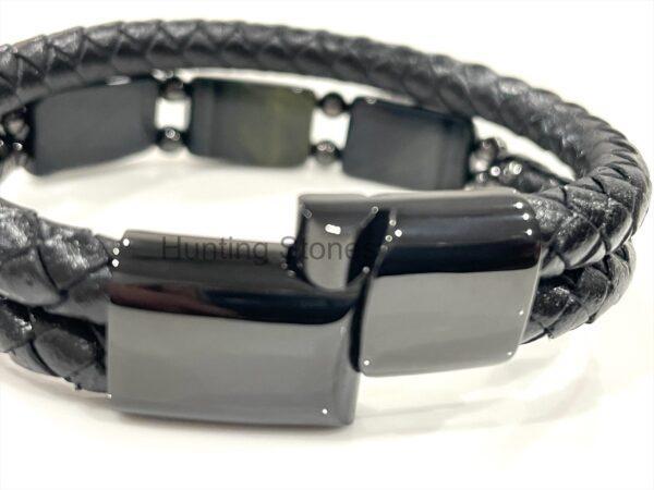 Men's Blue Tiger Eye and Braided Genuine Leather Bracelet - Unisex