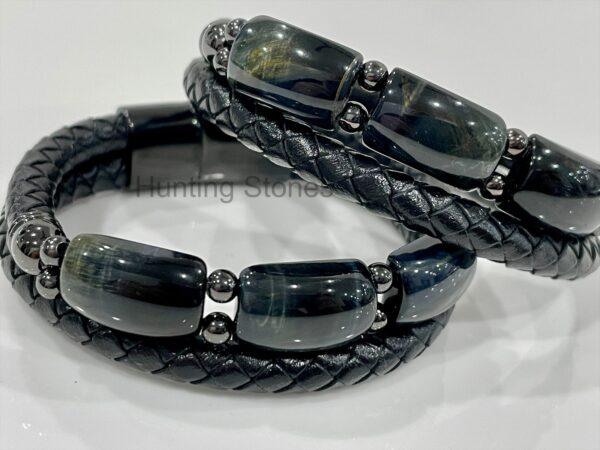 Men's Blue Tiger Eye and Braided Genuine Leather Bracelet - Unisex