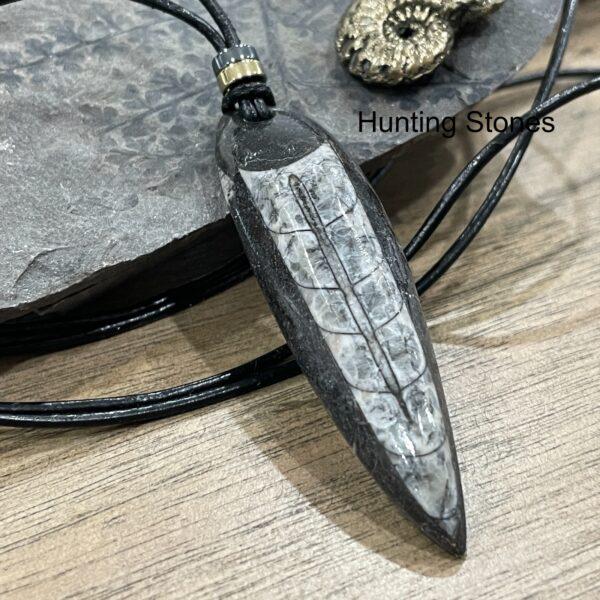 Stunning Orthoceras Fossil and Hematite necklace 6.5cm Genuine Leather