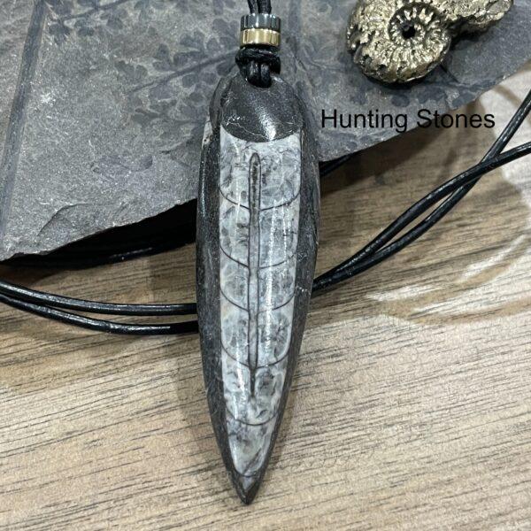 Stunning Orthoceras Fossil and Hematite necklace 6.5cm Genuine Leather