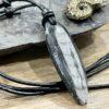 Stunning Orthoceras Fossil and Hematite necklace 6.5cm Genuine Leather