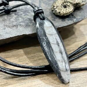 Stunning Orthoceras Fossil and Hematite necklace 6.5cm Genuine Leather