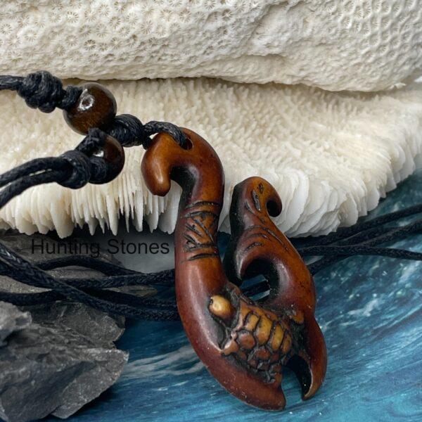 Unisex Tribal Maori Fish Hook Turtle Surfer Necklace - Happiness Strength Good Luck