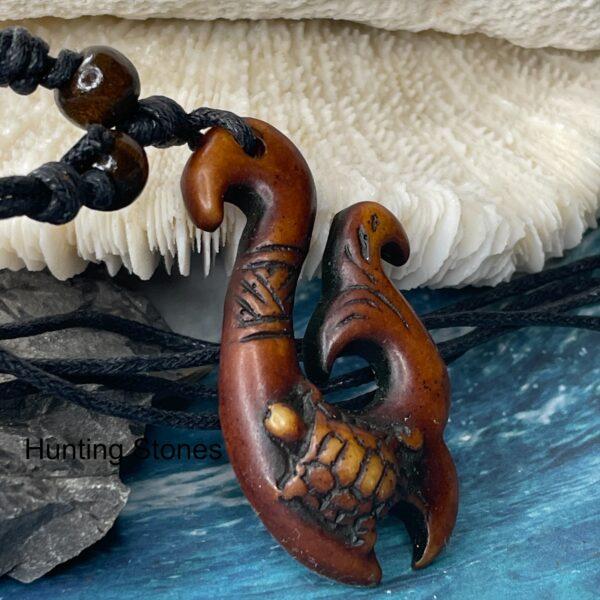 Unisex Tribal Maori Fish Hook Turtle Surfer Necklace - Happiness Strength Good Luck