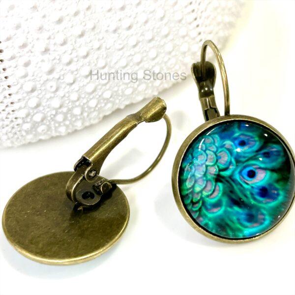 Stunning Peacock Feather Earrings - Antique Brass - Bronze