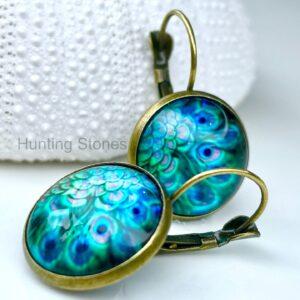 Stunning Peacock Feather Earrings - Antique Brass - Bronze