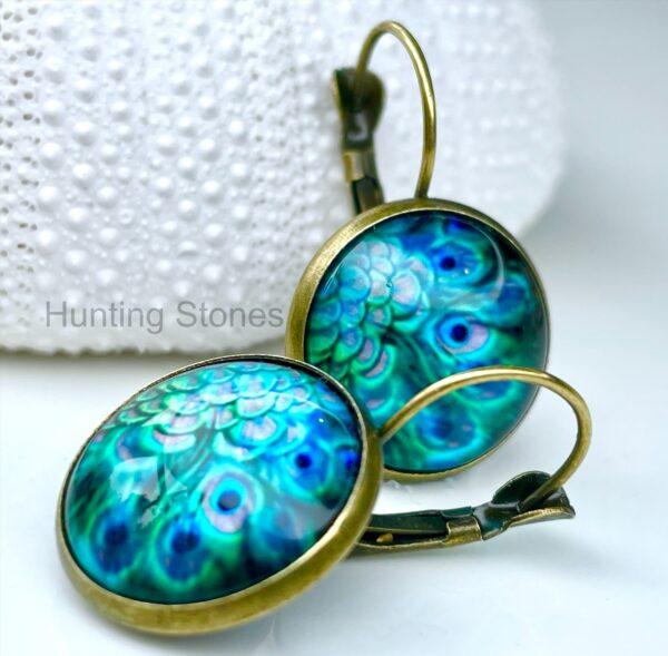 Stunning Peacock Feather Earrings - Antique Brass - Bronze