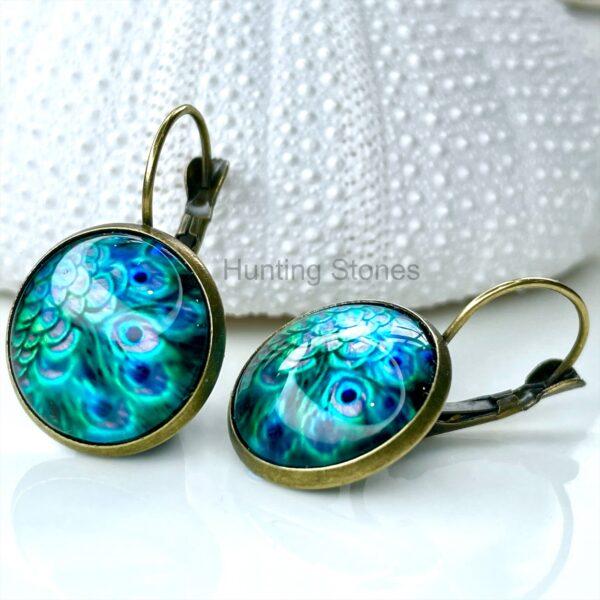 Stunning Peacock Feather Earrings - Antique Brass - Bronze