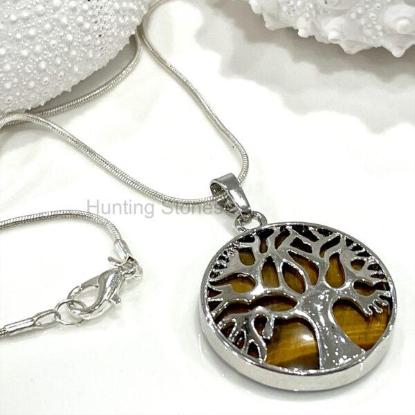Tiger's Eye Tree of Life Natural Gemstone Necklace