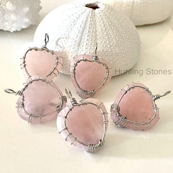 Rose Quartz Tree of Life Heart Natural Crystal Necklace