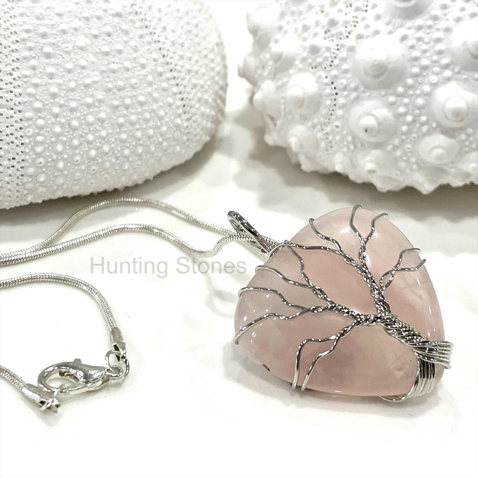 Rose Quartz Tree of Life Heart Natural Crystal Necklace - 31mm - Image 3