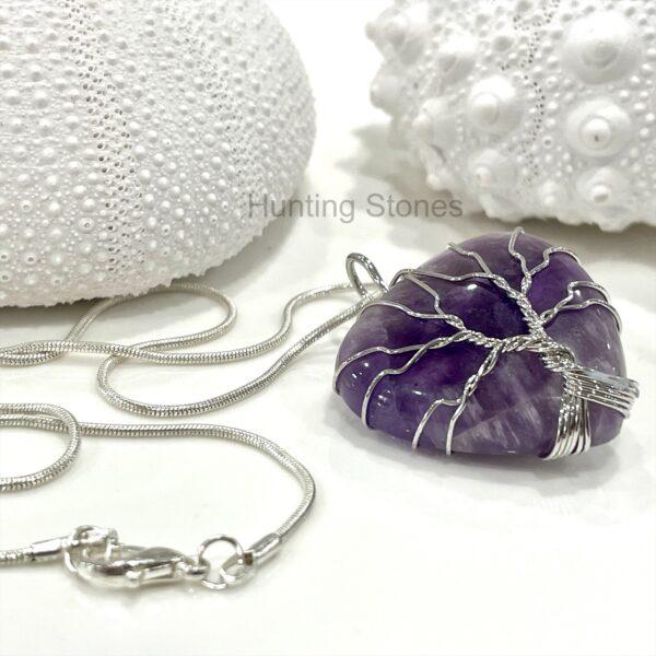 Amethyst Tree of Life Heart Natural Crystal Necklace