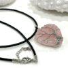 Rose Quartz Tree of Life Heart Natural Crystal Leather Necklace