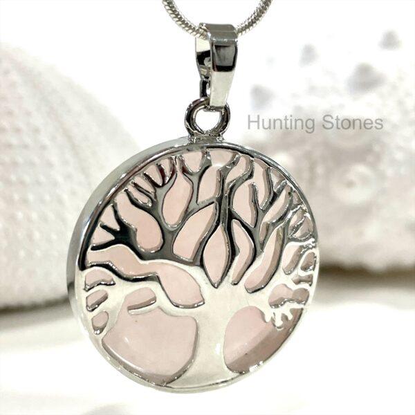 Rose Quartz Tree of Life Natural Crystal Necklace