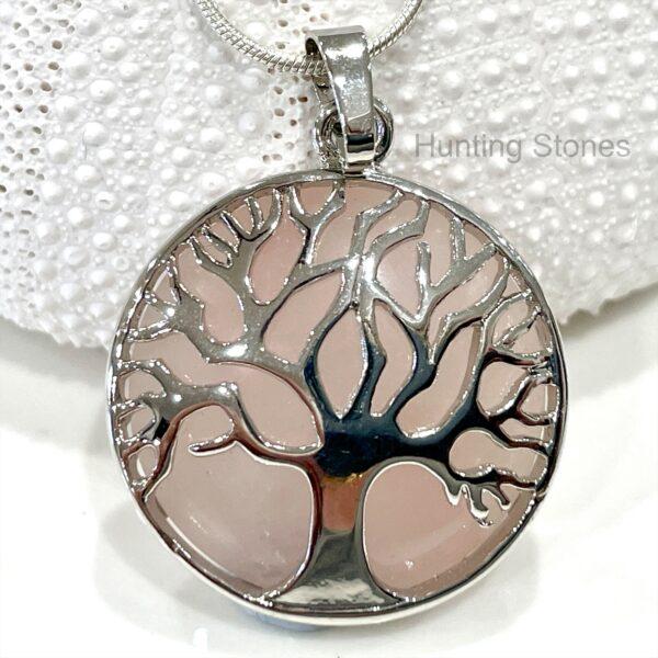 Rose Quartz Tree of Life Natural Crystal Necklace