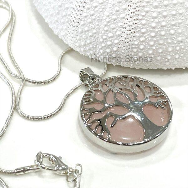 Rose Quartz Tree of Life Natural Crystal Necklace