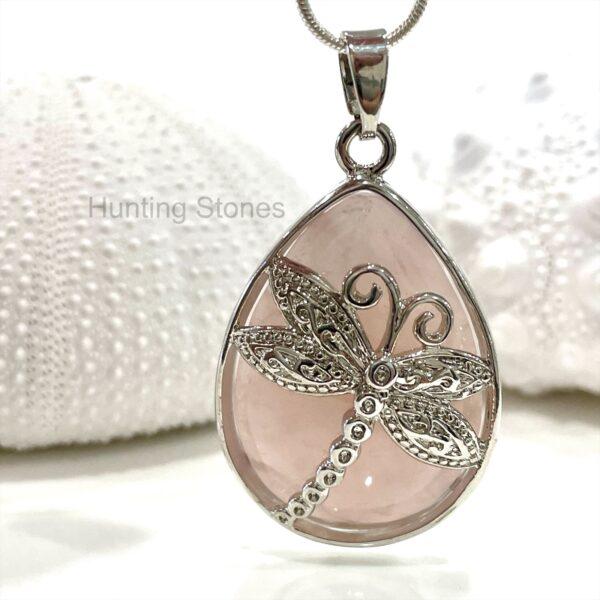 Rose Quartz Dragonfly Natural Crystal Necklace
