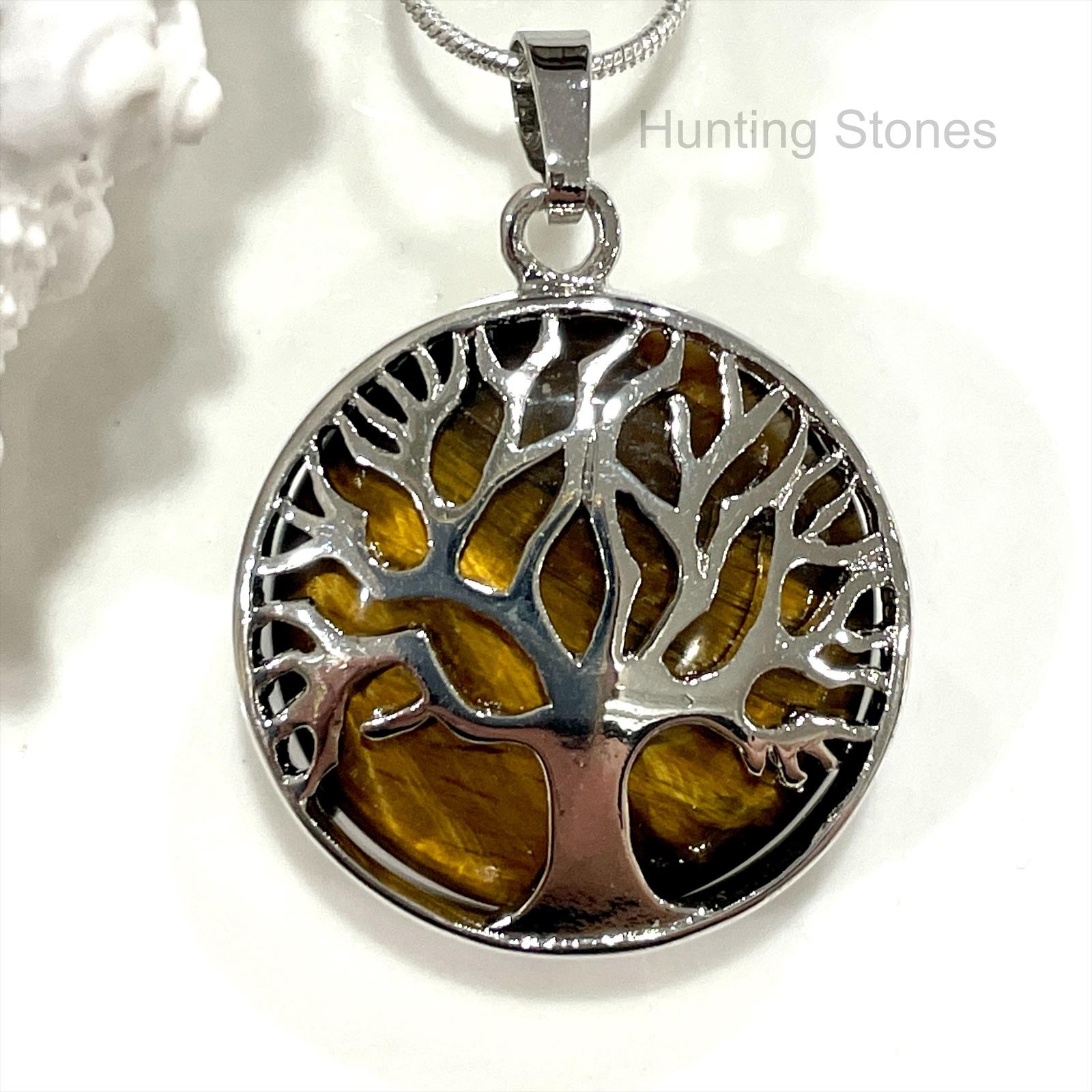 Tiger's Eye Tree of Life Natural Gemstone Necklace - 28mm Courage Strength Protection Focus - Image 2