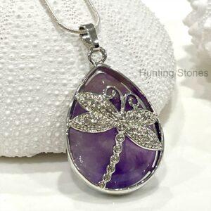 Amethyst Dragonfly Natural Crystal Necklace