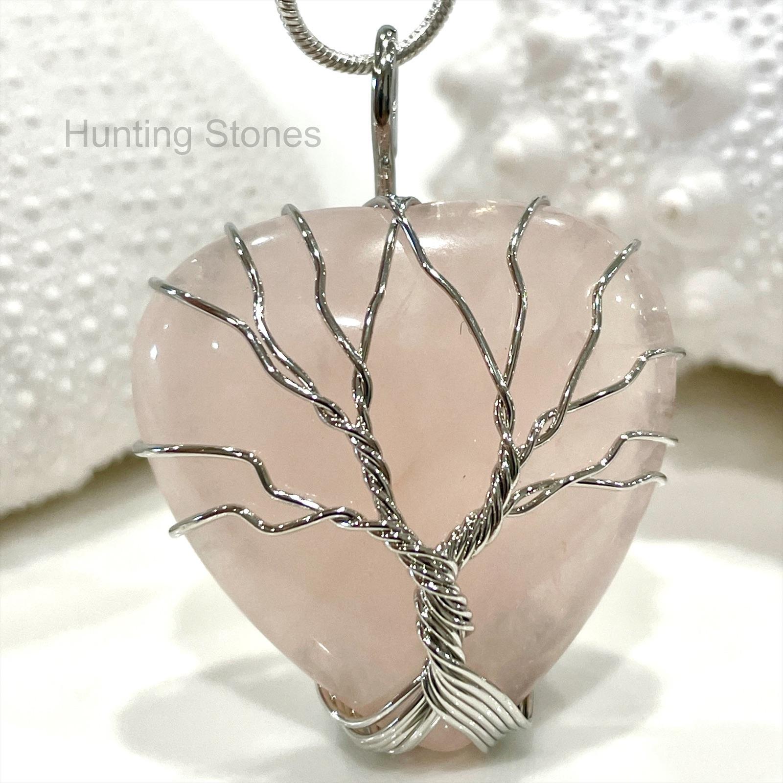 Rose Quartz Tree of Life Heart Natural Crystal Necklace - 31mm - Image 2