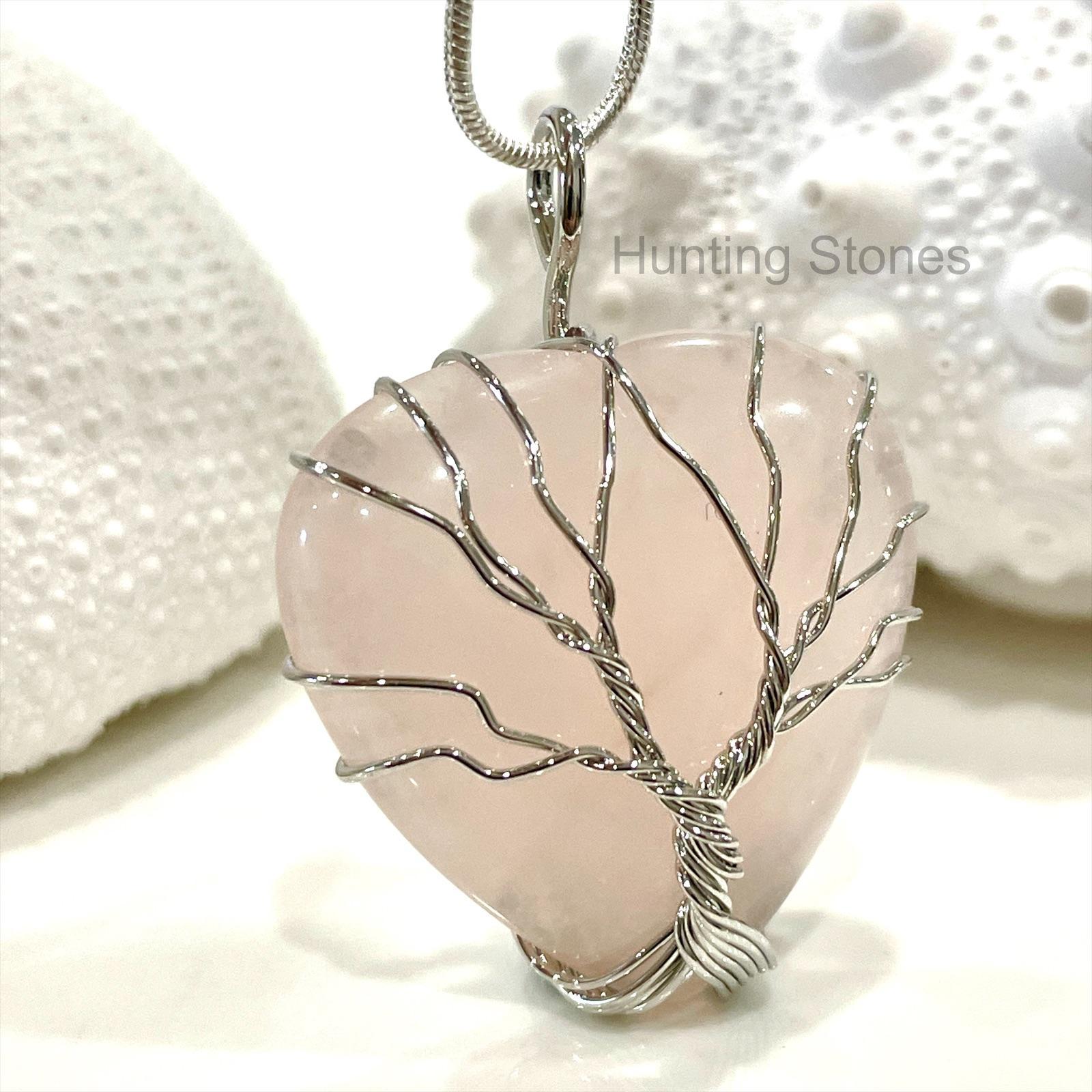 Rose Quartz Tree of Life Heart Natural Crystal Necklace - 31mm - Image 4