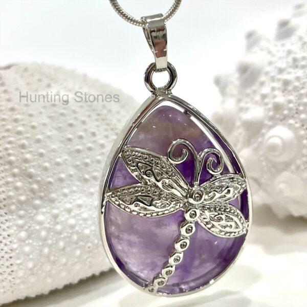 Amethyst Dragonfly Natural Crystal Necklace