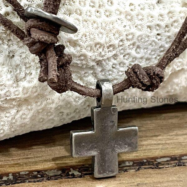 Unisex Metal Cross on Genuine leather
