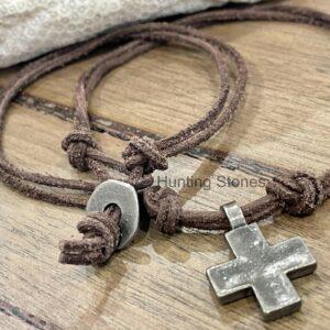 Unisex Metal Cross on Genuine leather