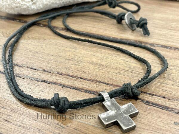 Unisex Metal Cross on Genuine leather necklace