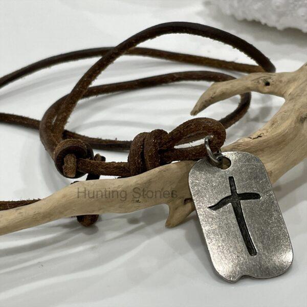 Men's Cross Tag Genuine leather necklace