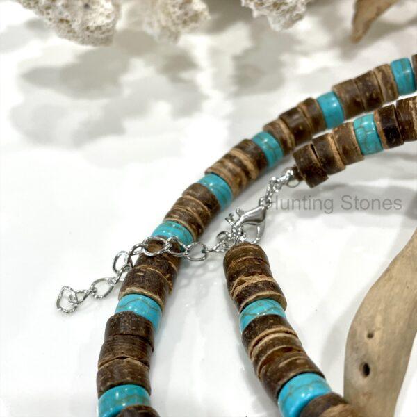 Unisex Natural Coconut and Howlite Stone Heishi Bead Necklace